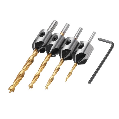 4pcs 3mm-6mm 5 Flute Countersink Drill Bit Woodworking Chamfer Reamer Set