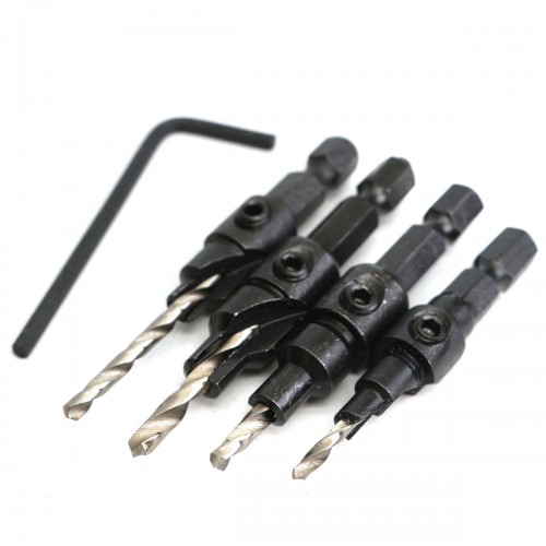 4pcs HSS Countersink Drill Bit Set 1/4 Hex Shank Quick Change #6 #8 #10 #12 Drill Bit Kit