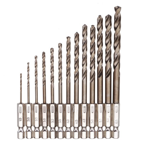 13pcs 1.5-6.5mm M35 Cobalt Drill Bit HSS-Co Twist Drill Bit Set 1/4 Inch Hex Shank