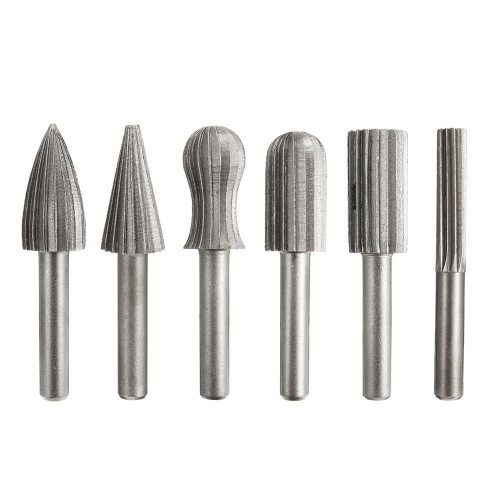 6pcs 6mm 1/4 Inch Shank High Speed Steel Rotary File Burrs Bit Grinder Head Carving Tool Set