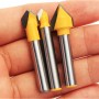 3pcs 1/4 Inch Shank Lettering and Sign Making V-Groove or Round Nose Router Bit Set