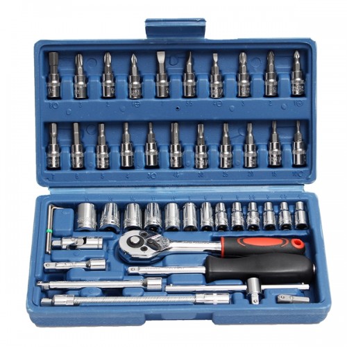 46pcs Spanner Socket Screwdriver Ratchet Wrench Set Car Repair Tools Kit Set